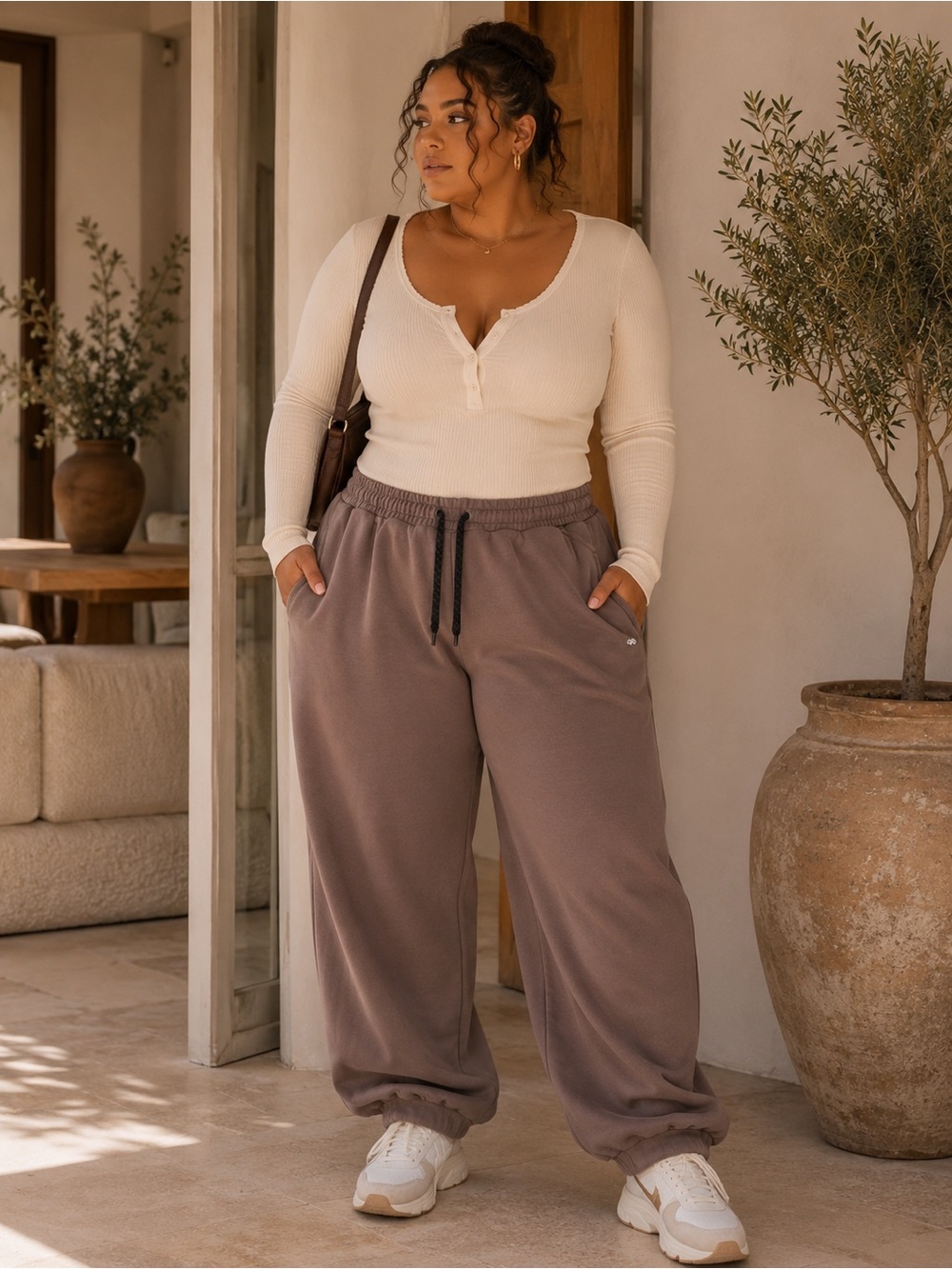 Legend Women's Jogger Sweatpants Size Large | Soft Taupe Lounge Pants |